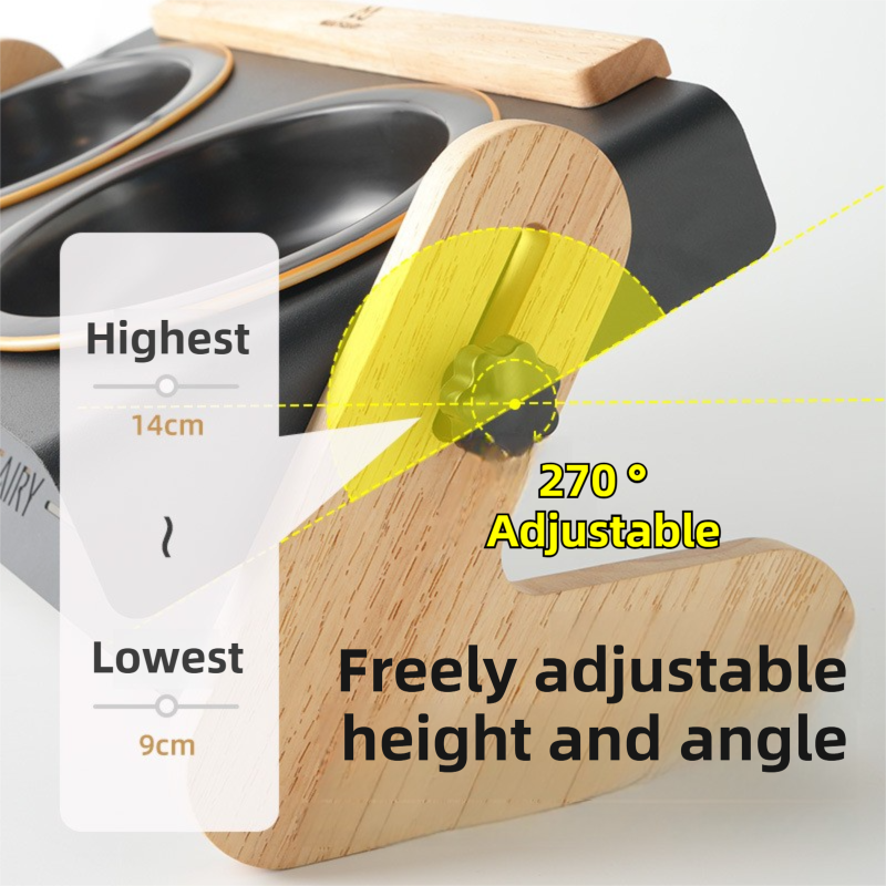 White Elevated Adjustable (9-14CM) Double Ceramic Bowls Pet Diner - Ergonomic 270 degrees Tilt Controlled V888-ELOSUNG45816