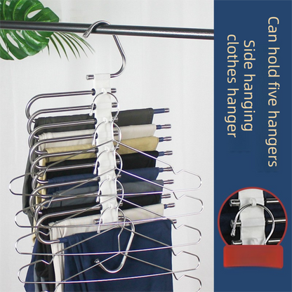 5-Tier Sliver Stainless Steel Pants Rack and 10-Pack Magic Cascading Hangers Set - Space-Saving Closet V888-ELOSUNG45839
