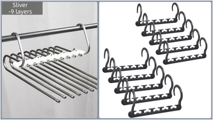 Ultimate Closet Space-Saver Set: 9-Tier Sliver Stainless Steel Retractable Pants Rack & 10-Pack Multi-Port V888-ELOSUNG45840