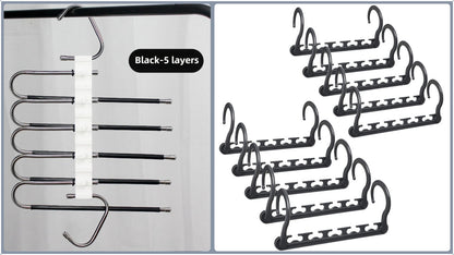 5-Tier Black Stainless Steel Pants Rack and 10-Pack Magic Cascading Hangers Set - Space-Saving Closet V888-ELOSUNG45841