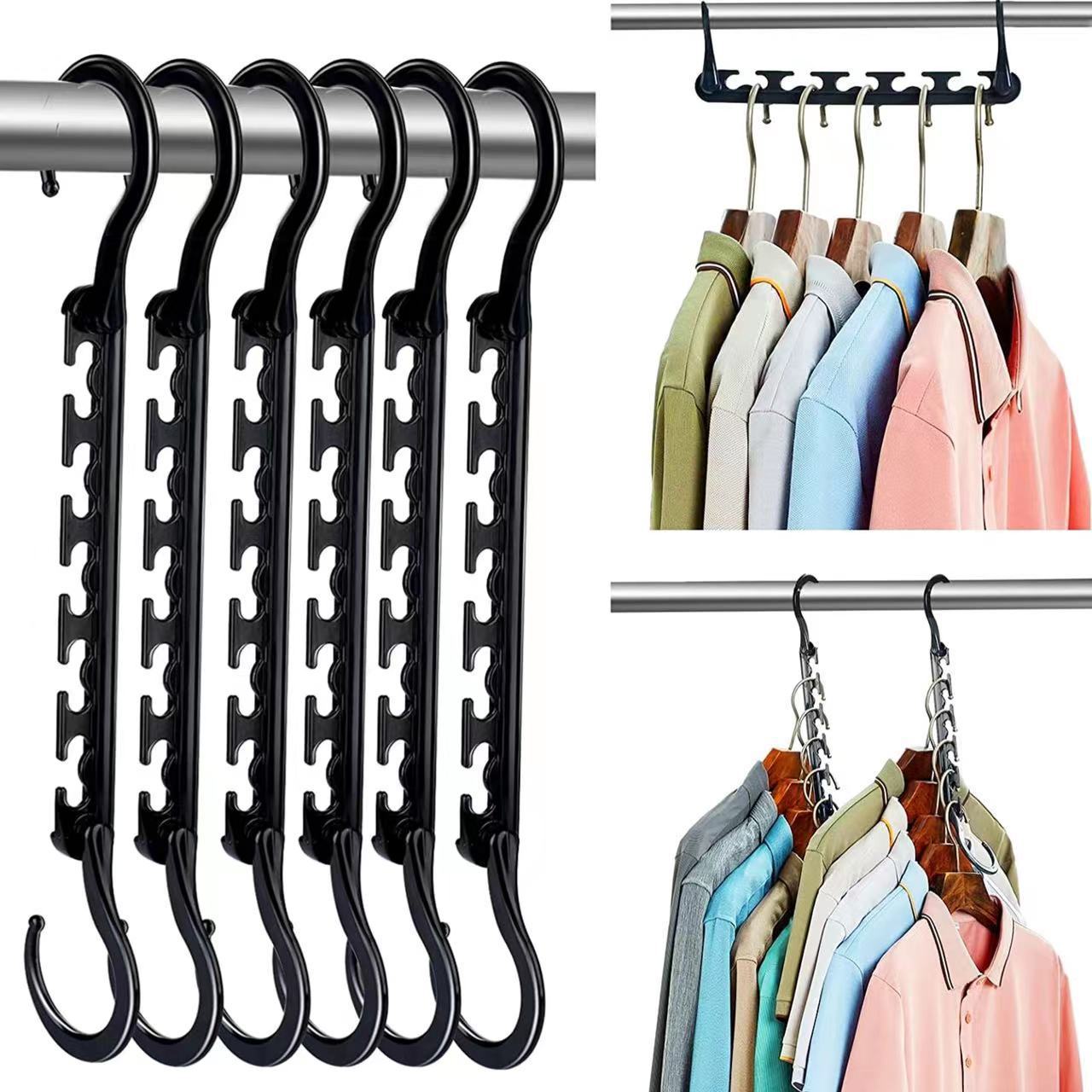 5-Tier Black Stainless Steel Pants Rack and 10-Pack Magic Cascading Hangers Set - Space-Saving Closet V888-ELOSUNG45841