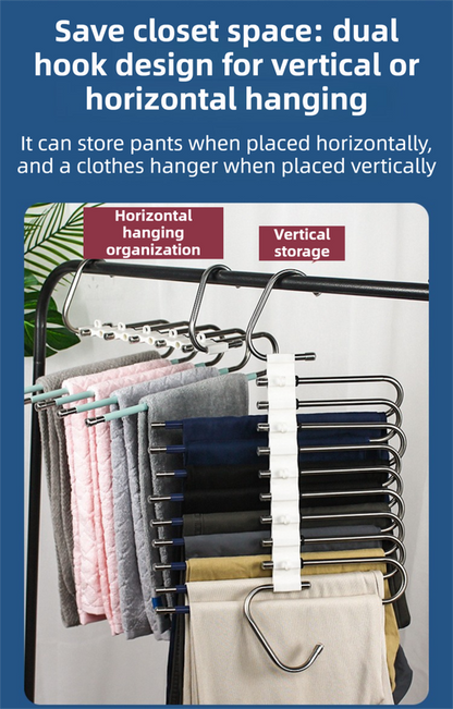 5-Tier Black Stainless Steel Pants Rack and 10-Pack Magic Cascading Hangers Set - Space-Saving Closet V888-ELOSUNG45841