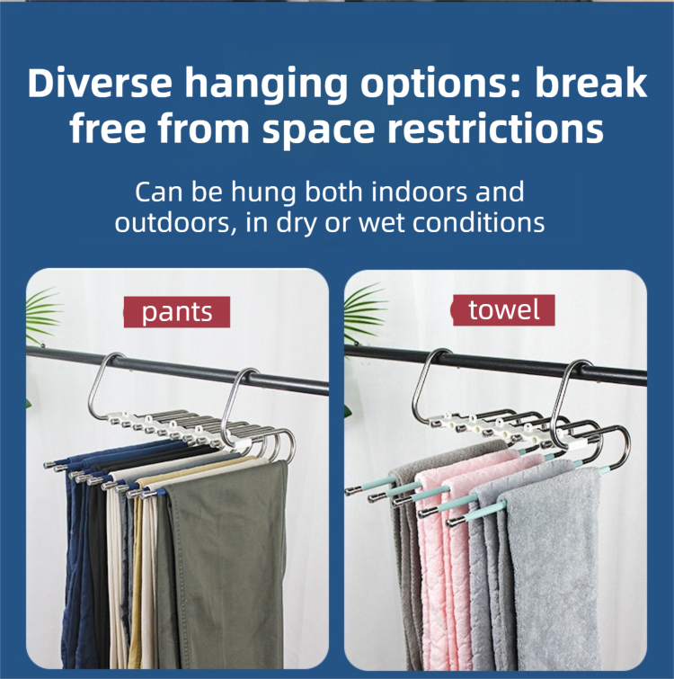 5-Tier Black Stainless Steel Pants Rack and 10-Pack Magic Cascading Hangers Set - Space-Saving Closet V888-ELOSUNG45841