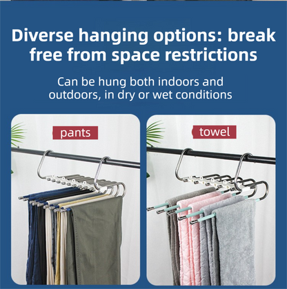 5-Tier Black Stainless Steel Pants Rack and 10-Pack Magic Cascading Hangers Set - Space-Saving Closet V888-ELOSUNG45841