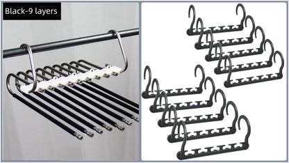 Ultimate Closet Space-Saver Set: 9-Tier Black Stainless Steel Retractable Pants Rack & 10-Pack Multi-Port V888-ELOSUNG45842