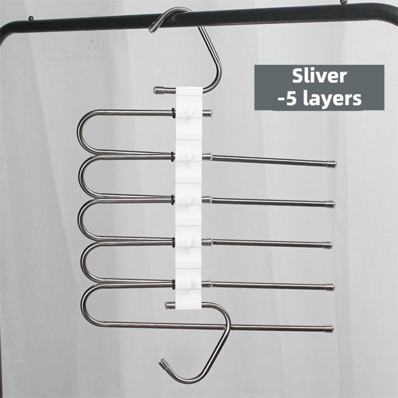 5-Layers Sliver Stainless Steel Pants Rack with Horizontal / Vertical Modes and Expandable Pull-Out Rods - V888-ELOSUNG45844