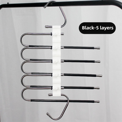 5-Layers Black Stainless Steel Pants Rack with Horizontal / Vertical Modes and Expandable Pull-Out Rods - V888-ELOSUNG45845