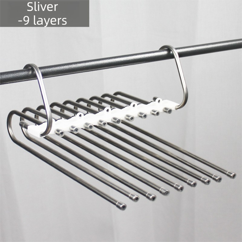 9-Layers Sliver Stainless Steel Pants Rack with Horizontal / Vertical Modes and Expandable Pull-Out Rods - V888-ELOSUNG45846