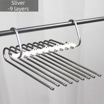 9-Layers Sliver Stainless Steel Pants Rack with Horizontal / Vertical Modes and Expandable Pull-Out Rods - V888-ELOSUNG45846