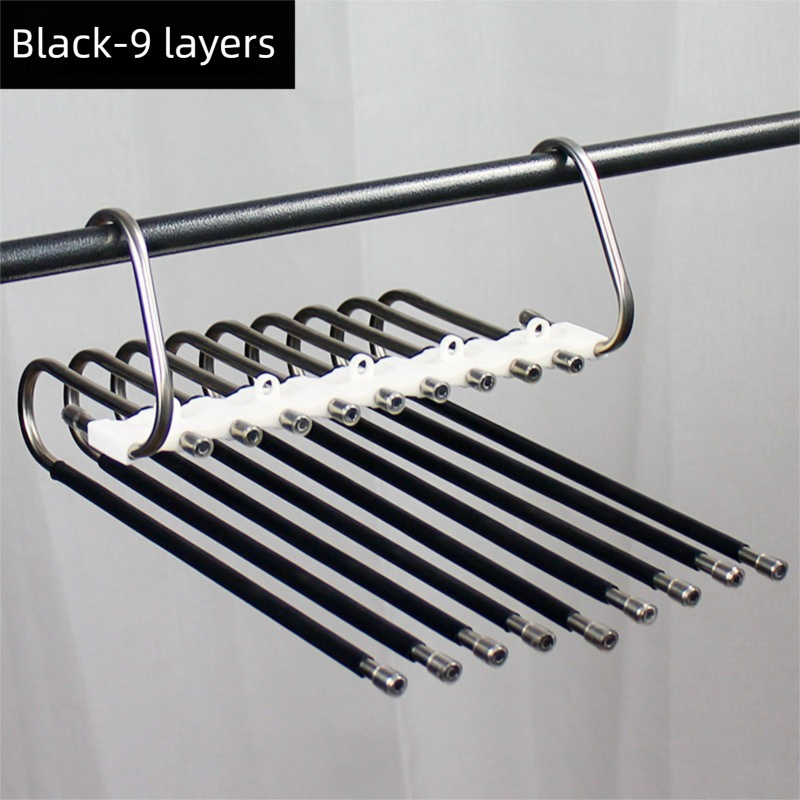 9-Layers Black Stainless Steel Pants Rack with Horizontal / Vertical Modes and Expandable Pull-Out Rods - V888-ELOSUNG45847