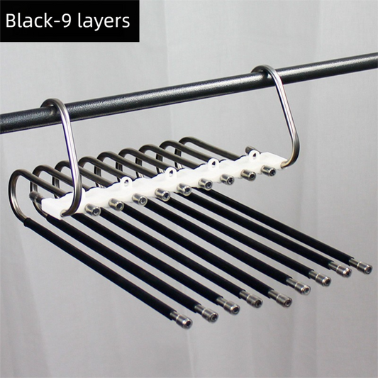 9-Layers Black Stainless Steel Pants Rack with Horizontal / Vertical Modes and Expandable Pull-Out Rods - V888-ELOSUNG45847