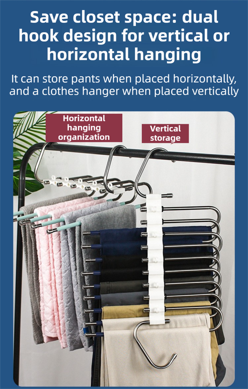9-Layers Black Stainless Steel Pants Rack with Horizontal / Vertical Modes and Expandable Pull-Out Rods - V888-ELOSUNG45847