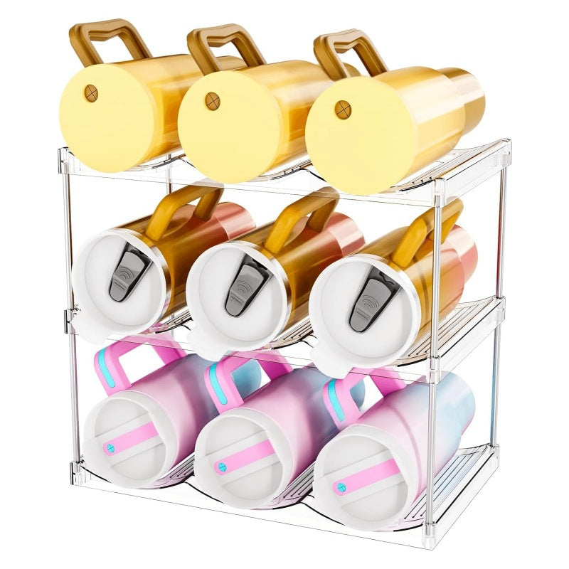 3-Tier Stackable Transparent Cup & Wine Organizer - Detachable Tumbler & Bottle Desktop Rack V888-ELOSUNG45849