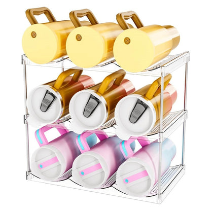 3-Tier Stackable Transparent Cup & Wine Organizer - Detachable Tumbler & Bottle Desktop Rack V888-ELOSUNG45849