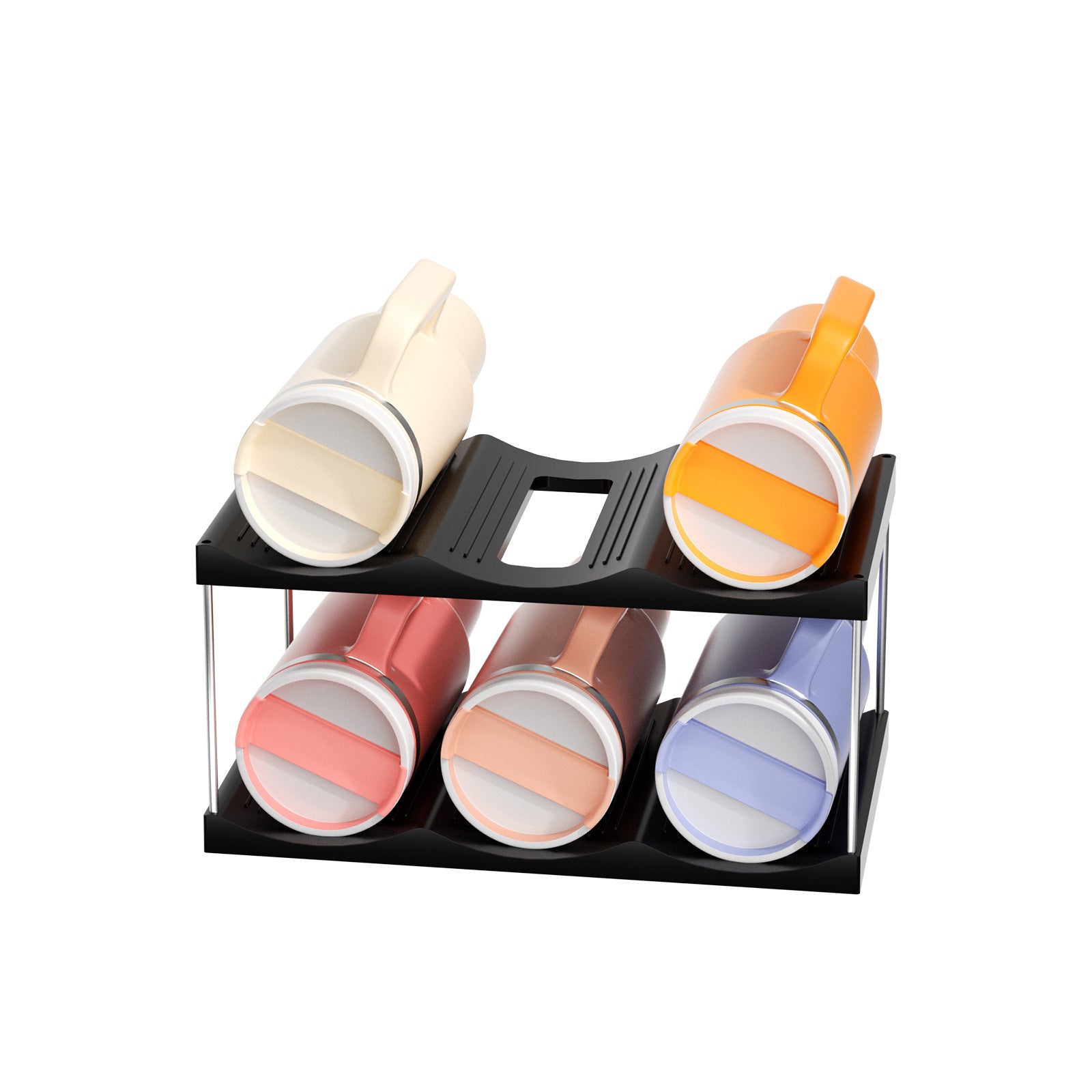 2-Tier Stackable Black Cup & Wine Organizer - Detachable Tumbler & Bottle Desktop Rack V888-ELOSUNG45851