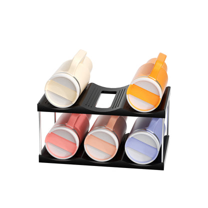 2-Tier Stackable Black Cup & Wine Organizer - Detachable Tumbler & Bottle Desktop Rack V888-ELOSUNG45851