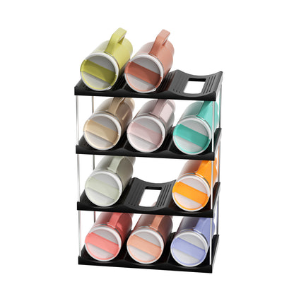 4-Tier Stackable Black Cup & Wine Organizer - Detachable Tumbler & Bottle Desktop Rack V888-ELOSUNG45853