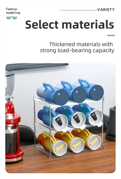 4-Tier Stackable Black Cup & Wine Organizer - Detachable Tumbler & Bottle Desktop Rack V888-ELOSUNG45853