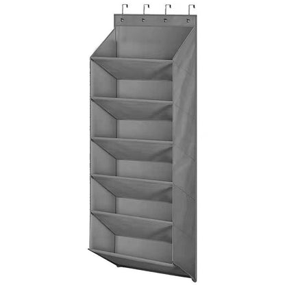 6-Tier Grey Collapsible Over-the-Door Hanging Storage Bag - Space-Saving Shoes & Sundries Wall Holder with V888-ELOSUNG45856