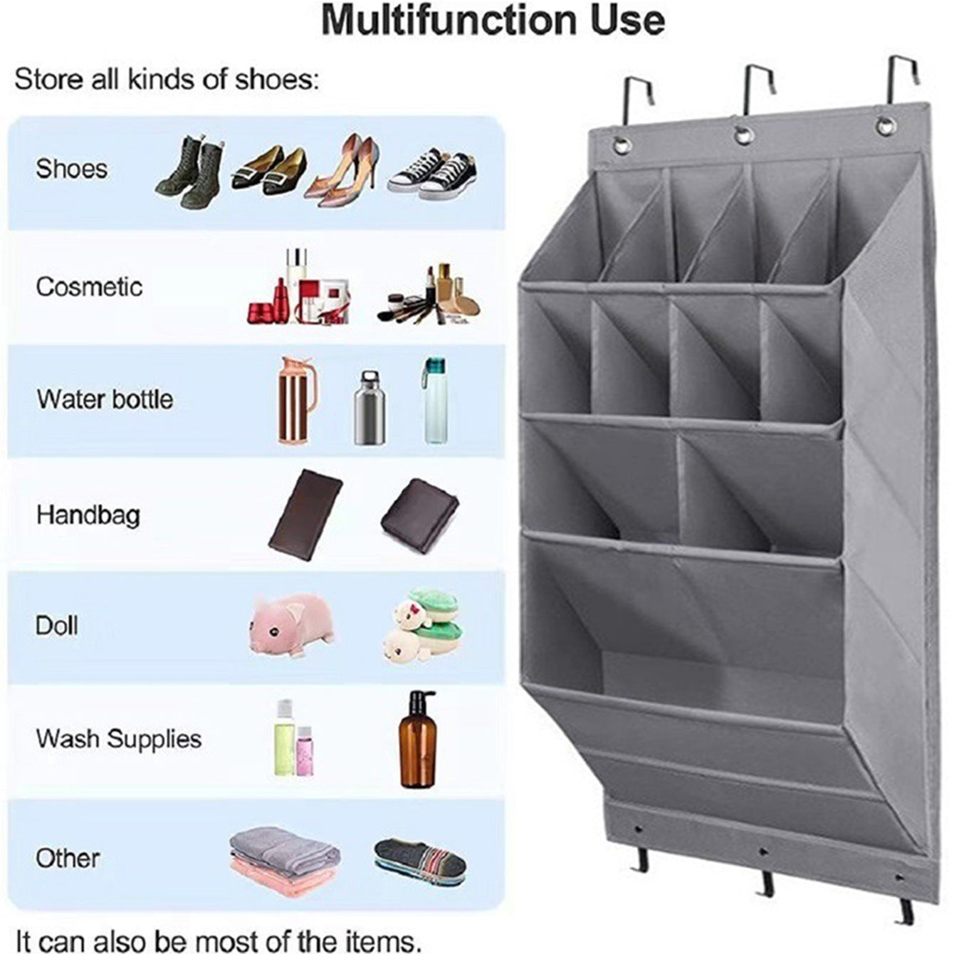 6-Tier Grey Collapsible Over-the-Door Hanging Storage Bag - Space-Saving Shoes & Sundries Wall Holder with V888-ELOSUNG45856