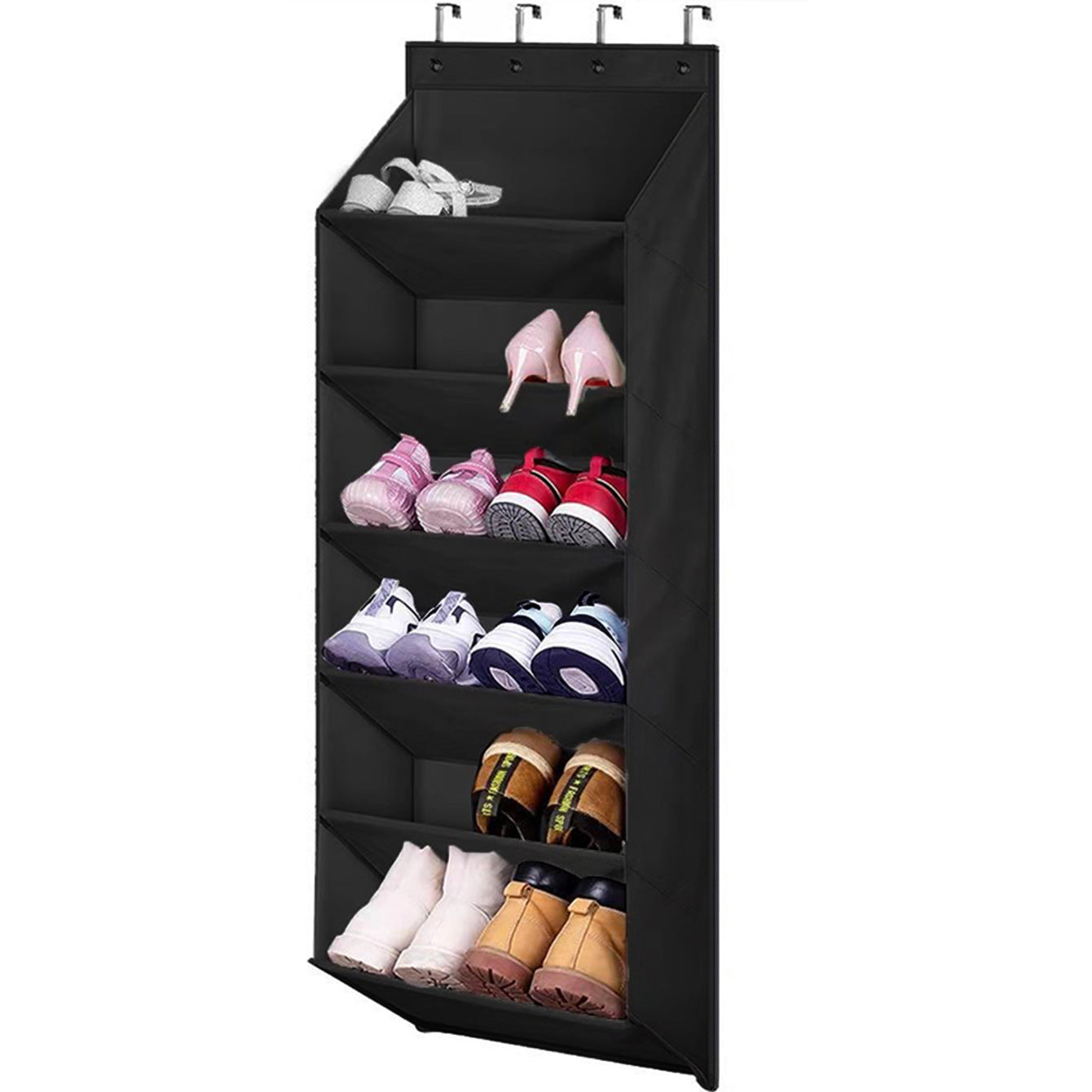 6-Tier Black Collapsible Over-the-Door Hanging Storage Bag - Space-Saving Shoes & Sundries Wall Holder with V888-ELOSUNG45857