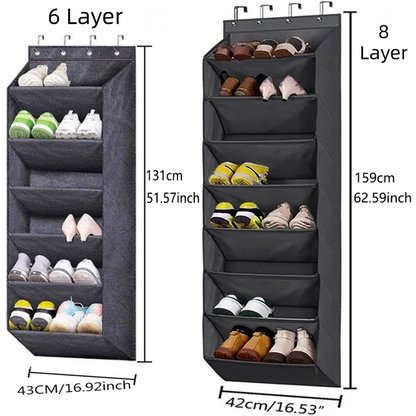 8-Tier Grey Collapsible Over-the-Door Hanging Storage Bag - Space-Saving Shoes & Sundries Wall Holder with V888-ELOSUNG45858
