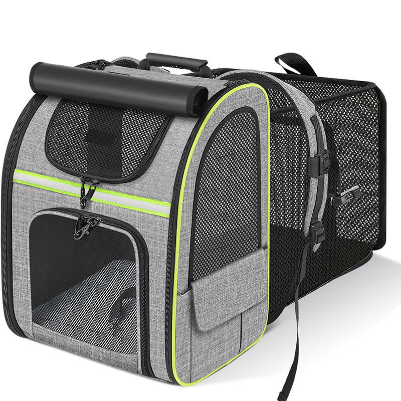 Grey and Green Large Expandable Cat Travel Backpack - Breathable & Collapsible Pet Carrier 62x34x43CM V888-ELOSUNG45864