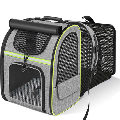 Grey and Green Large Expandable Cat Travel Backpack - Breathable & Collapsible Pet Carrier 62x34x43CM V888-ELOSUNG45864