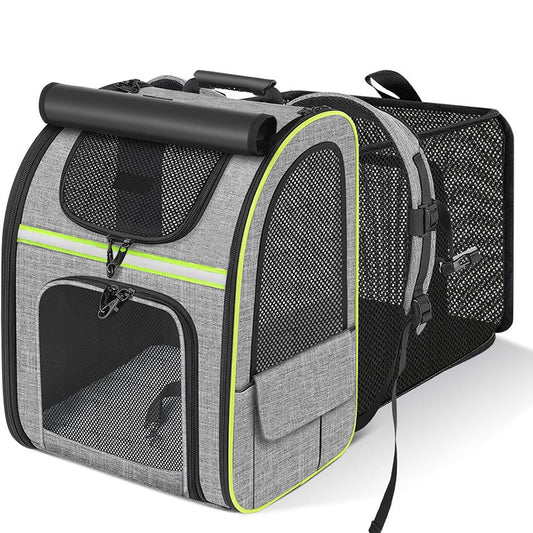 Grey and Green Large Expandable Cat Travel Backpack - Breathable & Collapsible Pet Carrier 62x34x43CM V888-ELOSUNG45864