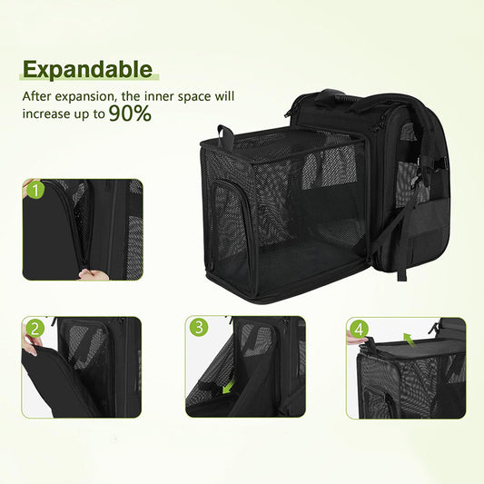 Grey and Green Large Expandable Cat Travel Backpack - Breathable & Collapsible Pet Carrier 62x34x43CM V888-ELOSUNG45864