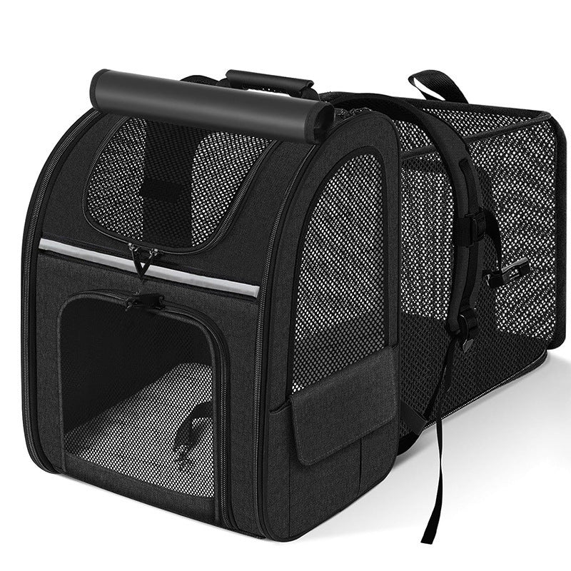 Black Large Expandable Cat Travel Backpack - Breathable & Collapsible Pet Carrier 62x34x43CM V888-ELOSUNG45865