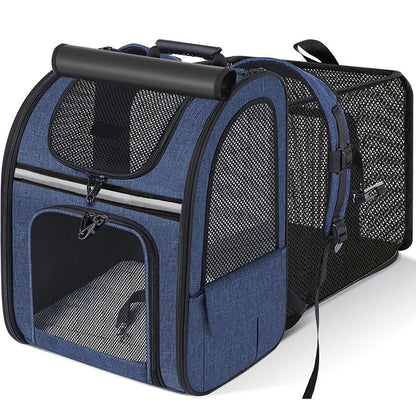 Blue Large Expandable Cat Travel Backpack - Breathable & Collapsible Pet Carrier 62x34x43CM V888-ELOSUNG45866