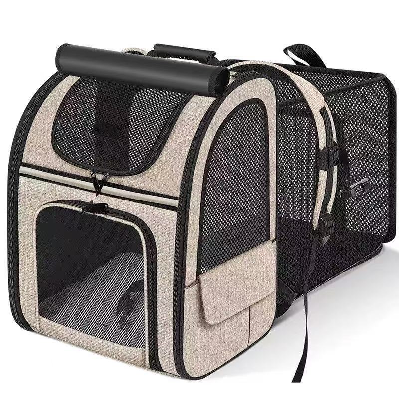 Khaki Large Expandable Cat Travel Backpack - Breathable & Collapsible Pet Carrier 62x34x43CM V888-ELOSUNG45867