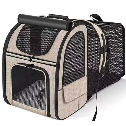 Khaki Large Expandable Cat Travel Backpack - Breathable & Collapsible Pet Carrier 62x34x43CM V888-ELOSUNG45867