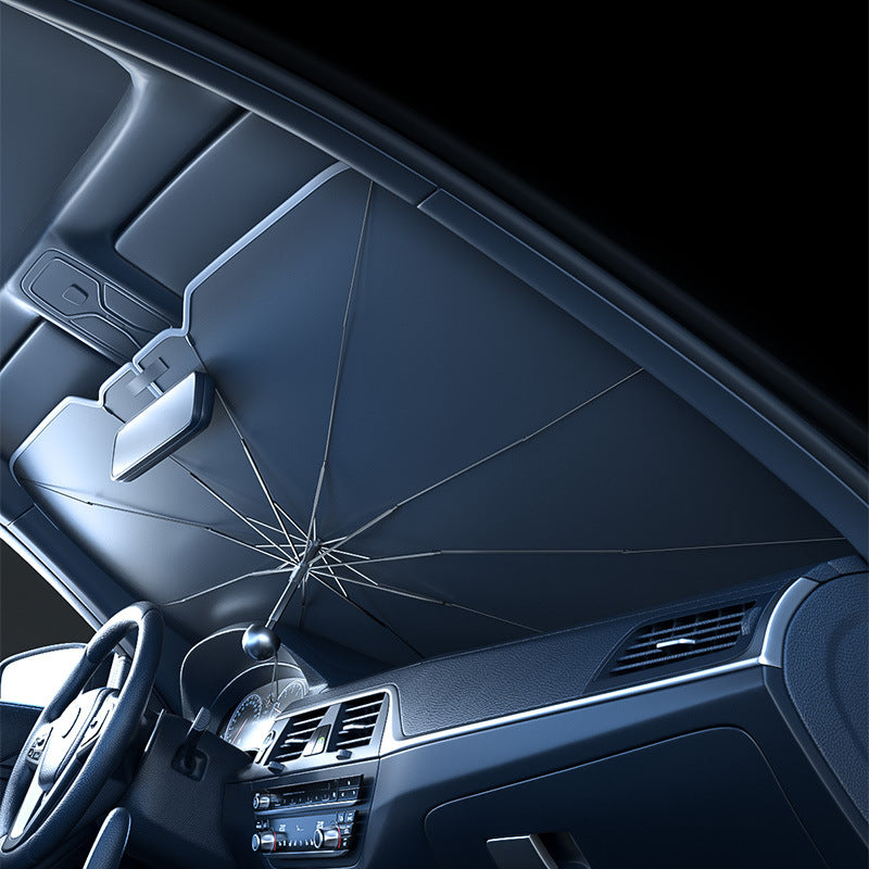 125x69CM Foldable Car Windshield Sun Shade Umbrella with Retractable Handle & Storage Case - Titanium Silver V888-ELOSUNG45879