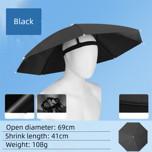 Black Foldable Sun & Rain Umbrella Hat (Diameter 69CM) - 99% UV Potective and Wind/Rainproof Fishing Umbrella V888-ELOSUNG45880