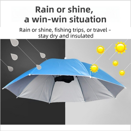 Black Foldable Sun & Rain Umbrella Hat (Diameter 69CM) - 99% UV Potective and Wind/Rainproof Fishing Umbrella V888-ELOSUNG45880