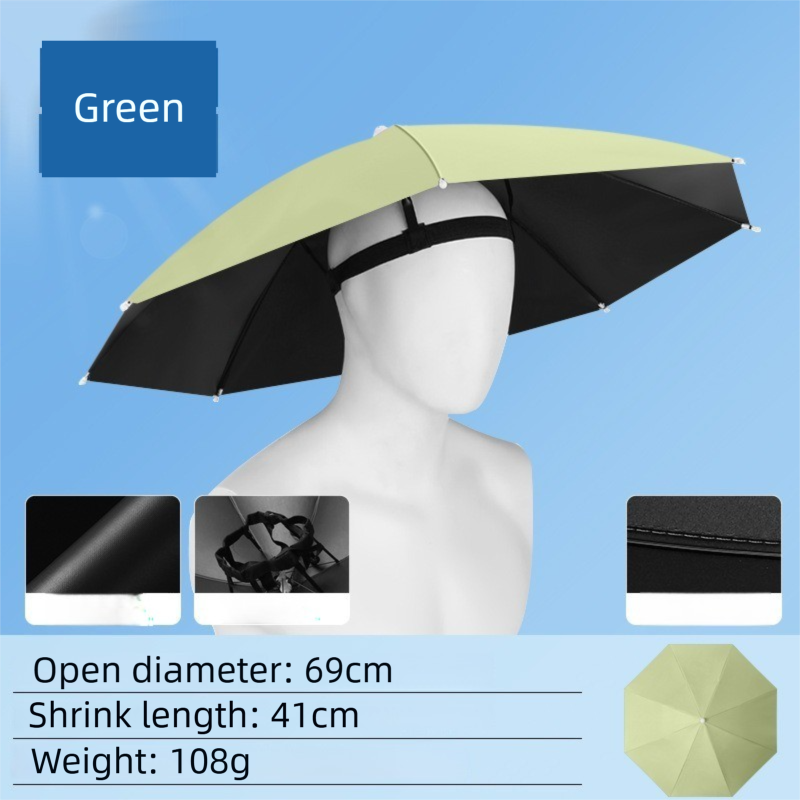Green Foldable Sun & Rain Umbrella Hat (Diameter 69CM) - 99% UV Potective and Wind/Rainproof Fishing Umbrella V888-ELOSUNG45882