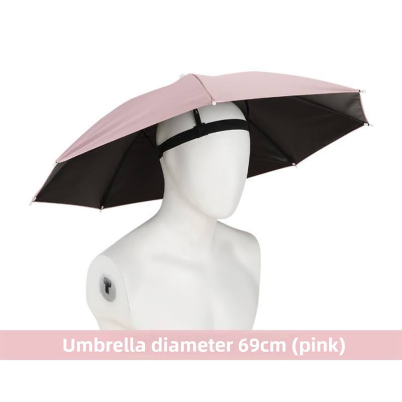 Pink Foldable Sun & Rain Umbrella Hat (Diameter 69CM) - 99% UV Potective and Wind/Rainproof Fishing Umbrella V888-ELOSUNG45883