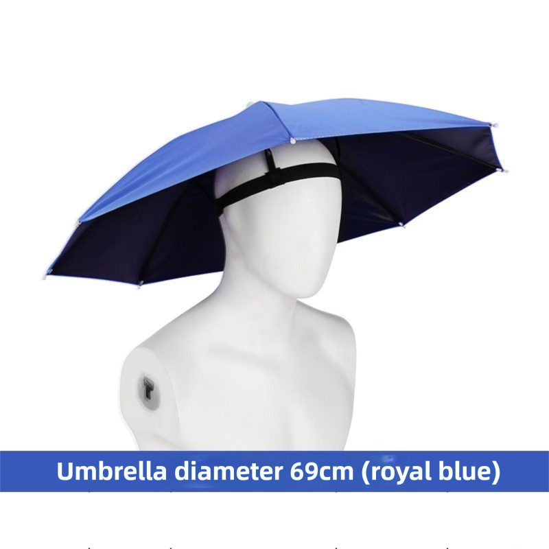 Royal Blue Foldable Sun & Rain Umbrella Hat (Diameter 69CM) - 99% UV Potective and Wind/Rainproof Fishing V888-ELOSUNG45884