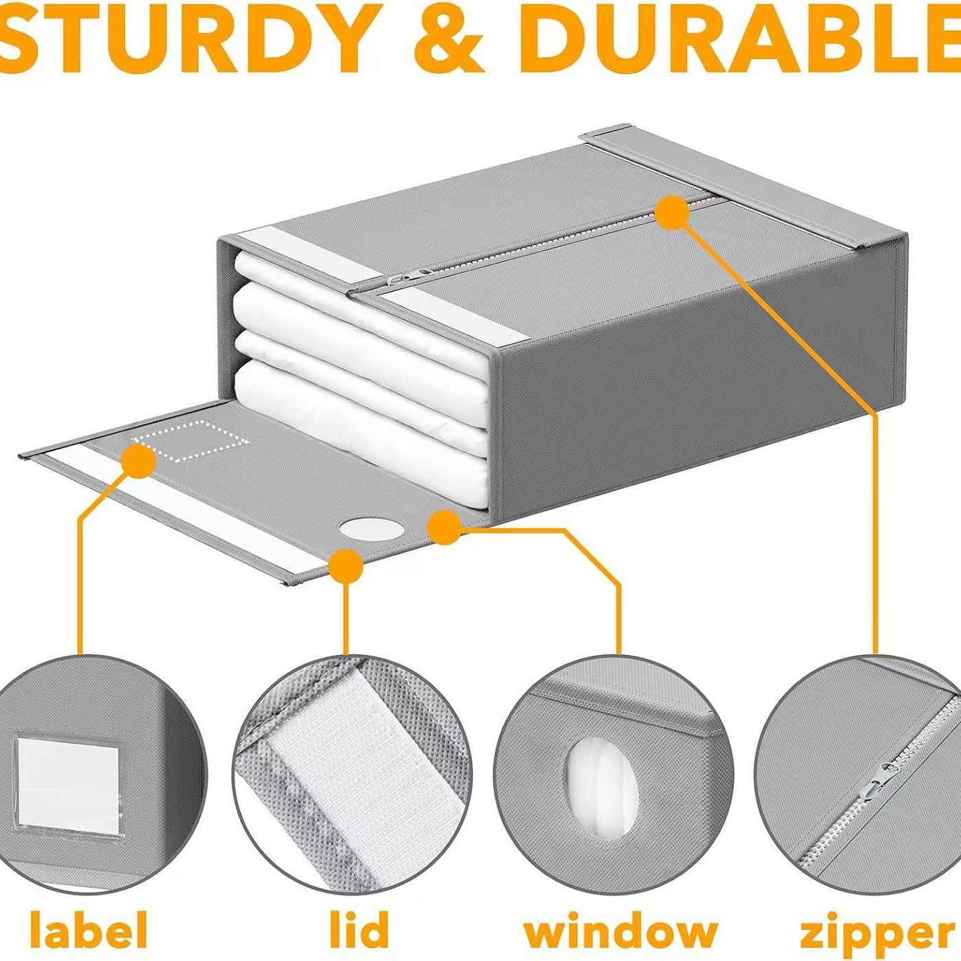 2-Pack Beige Foldable Bed Sheet Set Organizer with Clear Window, Zipper & Flip Lid - Home Wardrobe Bin for V888-ELOSUNG45886