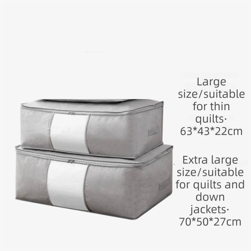 2-Pack Grey Extra Large Quilt & Clothes Storage Bag (63X43X22CM) - Breathable Wardrobe Organizer with Clear V888-ELOSUNG45888
