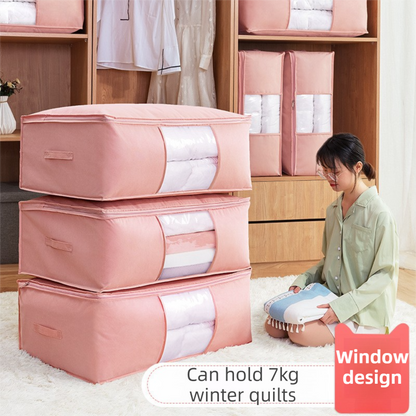 2-Pack Pink Large Quilt & Clothes Storage Bag (63X43X22CM) - Breathable Wardrobe Organizer with Clear Window V888-ELOSUNG45889