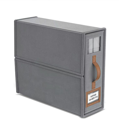 2-Pack Grey Foldable Bedding Storage Box with Zipper & PU Leather Handle - Wardrobe Drawer Closet Organizer V888-ELOSUNG45894
