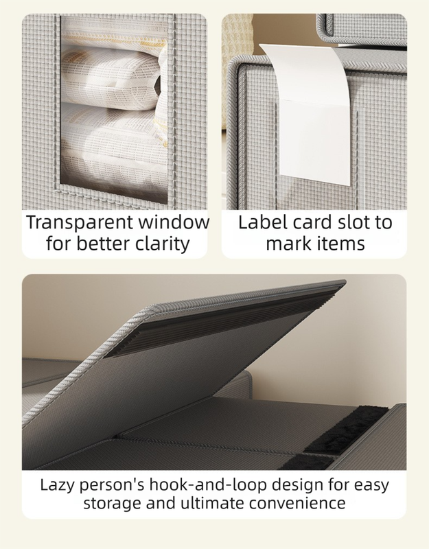 2-Pack Grey Foldable Bedding Storage Box with Zipper & PU Leather Handle - Wardrobe Drawer Closet Organizer V888-ELOSUNG45894