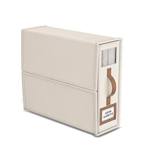2-Pack Beige Foldable Bedding Storage Box with Zipper & PU Leather Handle - Wardrobe Drawer Closet Organizer V888-ELOSUNG45896