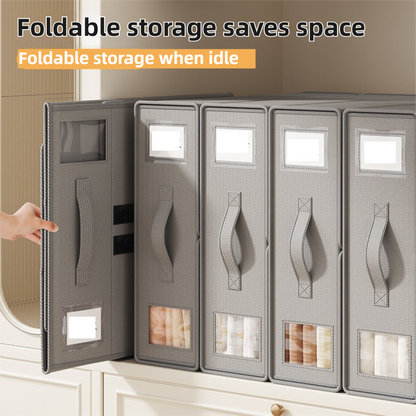 2-Pack Beige Foldable Bedding Storage Box with Zipper & PU Leather Handle - Wardrobe Drawer Closet Organizer V888-ELOSUNG45896