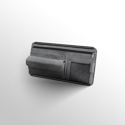 Grey Faux Suede Car Sun Visor Organizer with Spring Strap - Multi-Functional Eyewear Case & Card Holder V888-ELOSUNG45898