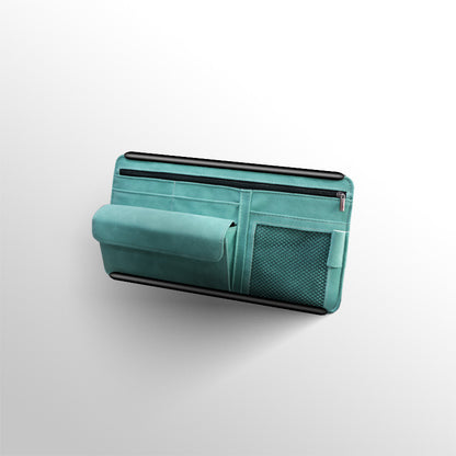 Blue Faux Suede Car Sun Visor Organizer with Spring Strap - Multi-Functional Eyewear Case & Card Holder V888-ELOSUNG45900