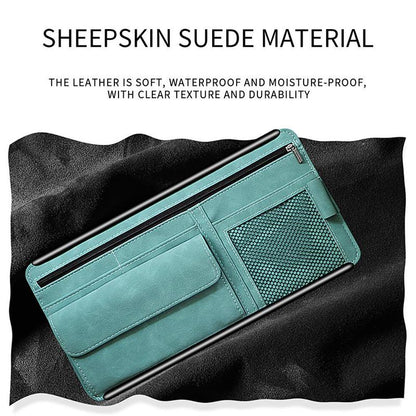 Black Faux Suede Car Sun Visor Organizer with Spring Strap - Multi-Functional Eyewear Case & Card Holder V888-ELOSUNG45901